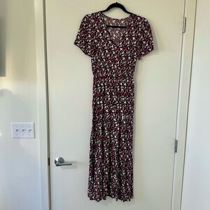 Floral Print Maxi Dress - Black and Red